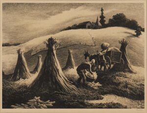 Thomas Hart Benton, Loading Corn, 1945 Lithograph on paper, 11 x 14.75 inches Private collection