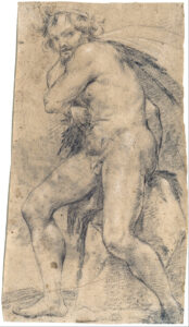 Ludovico Carracci, Male Nude (Hercules ?), 1588 Black chalk on brown paper, 16.1 x 9.1 in Museum Kunstpalast, Düsseldorf
