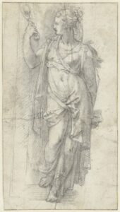 Alessandro Allori, Prudence, One of the Four Cardinal Virtues, c 1570 - 1582 Black chalk on paper, 7 x 3.9 in Rijksmuseum, Amsterdam