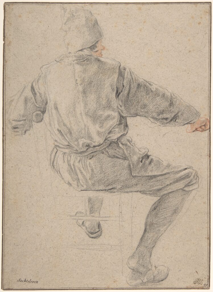 Cornelis Dusart, Study of a Seated Peasant, unknown date Black and red chalk on beige paper, 10 1/2 x 7 11/16 in Metropolitan Museum of Art, New York