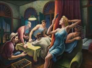 Thomas Hart Benton, Poker Night (from A Streetcar Named Desire), 1948 Tempera and oil on linen mounted on composition board, 36 × 48 in Whitney Museum of American Art, New York