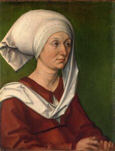 Albrecht Dürer, Portrait of Dürer’s Mother Barbara, née Holper, c 1490 Oil on wood panel, 18.5 x 14 in) Germanic National Museum, Nuremberg
