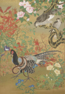 Kawanabe Kyōsai, Flowers and Birds, c 1870s Pair of six-panel folding screens, ink, color and gold on paper, 67 x 148 in Kawanabe Kyōsai Memorial Museum, Saitama, Japan