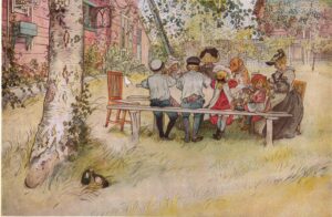 Carl Larsson, Breakfast Under the Big Birch 1896 Watercolor on paper, 17.5 x 25.6 in Nationalmuseum, Stockholm