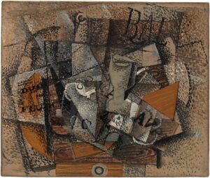Georges Braque, Still Life on a Table, 1913 - 14 Oil on canvas, 18 × 21.7 in Metropolitan Museum of Art, New York