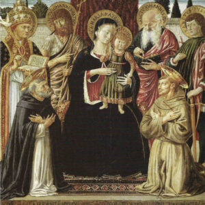 Benozzo Gozzoli, Madonna Enthroned with Saints Dominic and Francis, 1473 Tempera on panel, 79.5 x 74.8 in Pinacoteca Vaticana, Vatican City