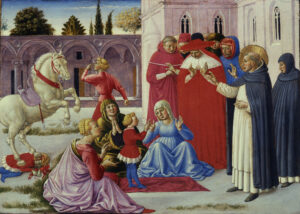Benozzo Gozzoli, Saint Dominic Resuscitates Napoleone Orsini, 1461 Tempera on panel, 9.8 x 13.8 in Pinacoteca di Brera, Milan