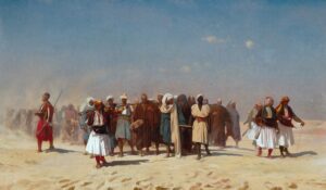 Jean-Léon Gérôme, Egyptian Recruits Crossing the Desert, 1857 Oil on panel, 24.4 x 41.7 in Private collection