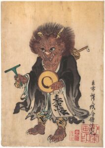 Kawanabe Kyōsai, Demon in Priest’s Robes, c 1860s Woodblock print, 14 x 10 in Private Collection