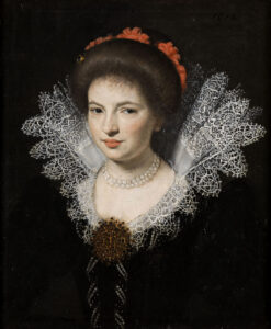 Michiel Jansz. van Mierevelt, Portrait of a Lady in a Black Dress and White Lace Collar, 1612 Oil on canvas, 24.4 x 24.6 in Private collection