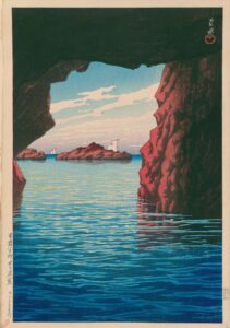 Kawase Hasui, Cave at Dogashima, Izu c 1925 Color woodblock print 15.0 × 10.1 in National Diet Library Tokyo Japan