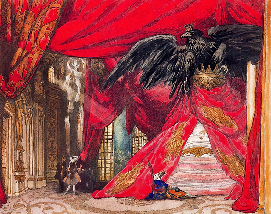 Léon Bakst, Design for Scene 4 of "The Sleeping Beauty," 1921 Pencil and watercolor, 18.9 x 26.3 in Thyssen-Bornemisza Collection. Lugano, Switzerland