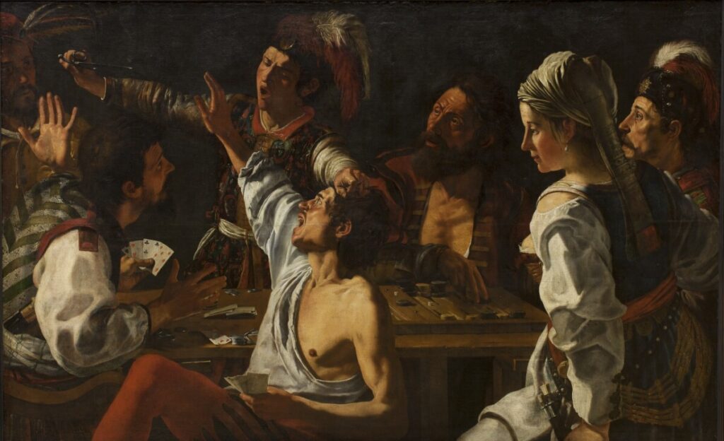 Theodoor Rombouts, Card and Backgammon Players. Fight over Cards, 1620 – 1629 Oil on canvas, 94.9 x 59.1 in National Gallery of Denmark, Copenhagen