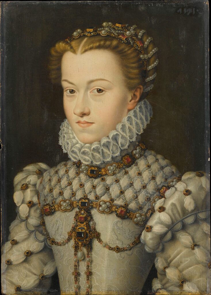 François Clouet, Elisabeth of Austria, Queen of France, 1571 Oil on panel, 14.6 x 9.8 in Musée Condé, Chantilly
