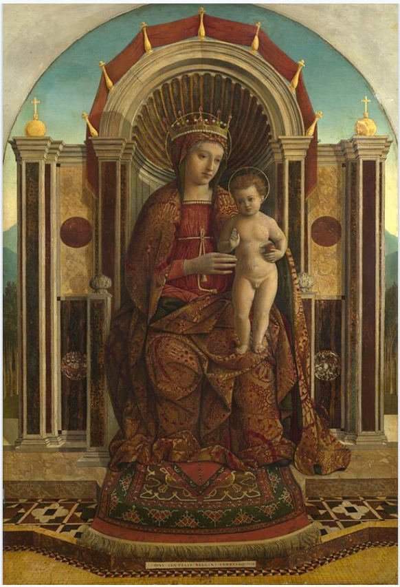 Gentile Bellini, The Virgin and Child Enthroned, c 1470 Tempera on panel, 34.1 x 23.6 in National Gallery, London