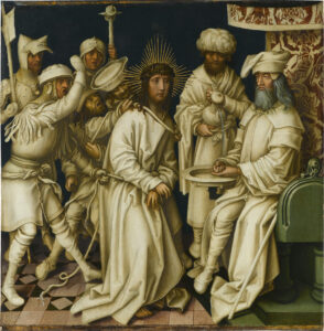 Hans Holbein the Elder, Christ before Pilate, c 1494–1500 Oil on spruce panel, 35.1 x 34.4 in Staatsgalerie Stuttgart, Stuttgart