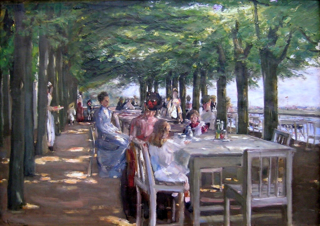 Max Liebermann, Terrace of the Restaurant Jacob at Nienstedten on the Elbe, 1902 Oil on canvas, 27.6 x 39.4 in Hamburger Kunsthalle, Hamburg