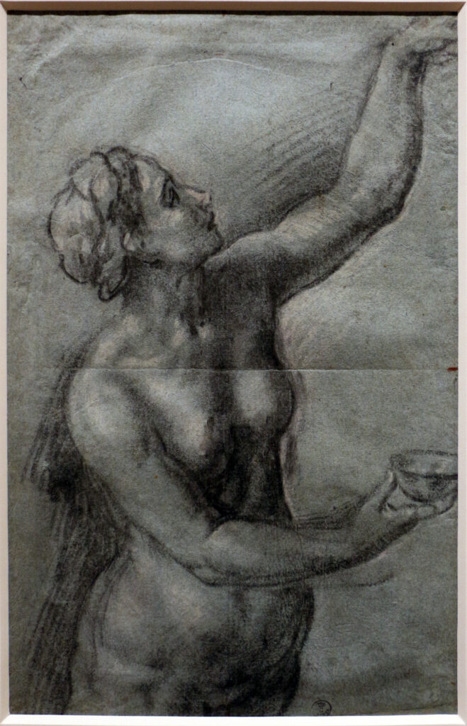 Paris Bordone, Female Figure Holding a Cup/Study for Bathsheba, 1552 Drawing Uffizi Gallery, Florence