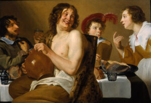 Theodoor Rombouts, Figures Eating and Drinking Around a Table, 1634 Oil on canvas, 55.5 x 37.7 in Private Collection