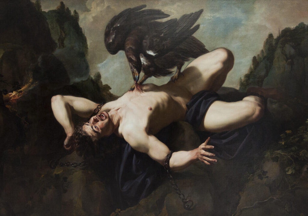 Theodoor Rombouts, Prometheus, c 1627 – 1628 Oil on canvas, 87.6 x 60.6 in Royal Museums of Fine Arts of Belgium, Brussels