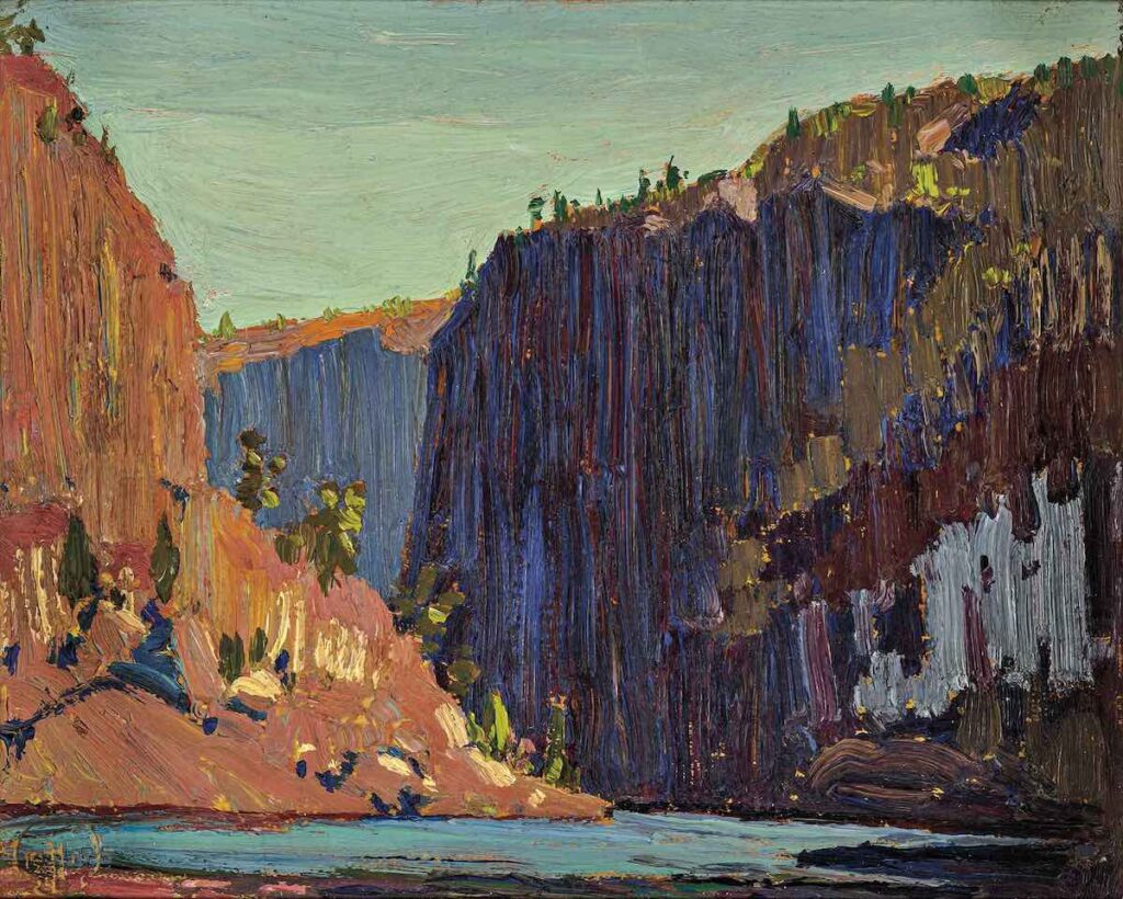 Tom Thomson, Petawawa Gorges, 1916 Oil on wood panel, 8.4 x 10.4 in McMichael Canadian Art Collection, Kleinburg
