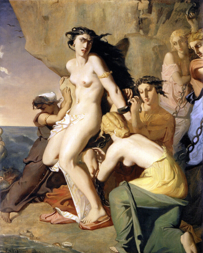 Théodore Chassériau, Andromeda Chained to the Rock by the Nereids, 1840 Oil on canvas, 36.2 × 29.1 in Musée du Louvre, Paris