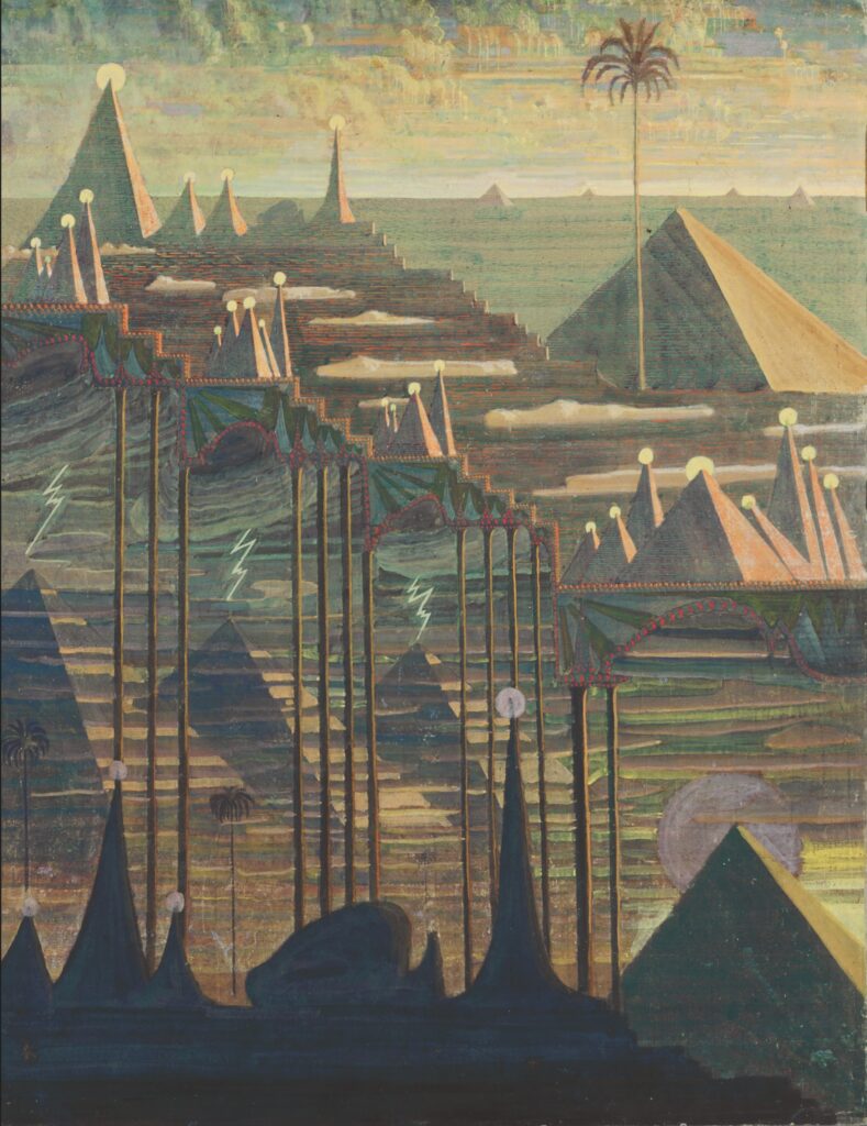 Mikalojus Konstantinas Čiurlionis, Sonata No. 7 (Sonata of the Pyramids). Allegro, 1909 Tempera on paper, 30.2 × 23.5 in M. K. Čiurlionis National Museum of Art, Kaunas, Lithuania