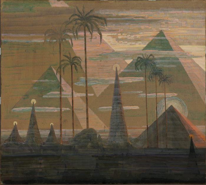 Mikalojus Konstantinas Čiurlionis, Sonata No. 7 (Sonata of the Pyramids). Andante, 1909 Tempera on paper, 24.3 × 27.1 in M. K. Čiurlionis National Museum of Art, Kaunas, Lithuania