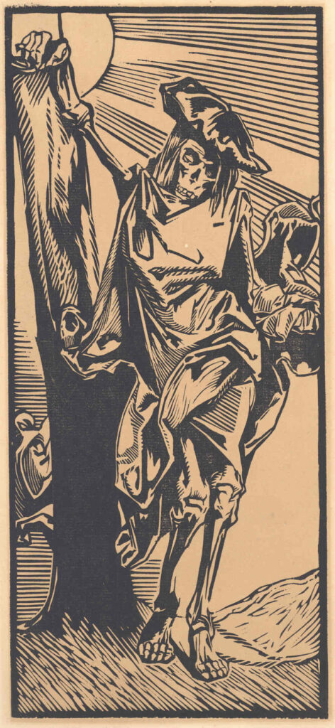 Johannes Josephus Aarts, Death: Skeleton Leaning against a Tree Woodcut Leiden University Library, Leiden
