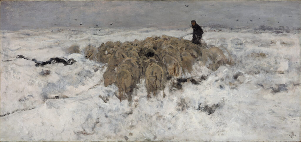 Anton Mauve, Flock of Sheep with Shepherd in the Snow, c 1887–1888 Oil on canvas, 35.4 × 74.8 in Kunstmuseum Den Haag, The Hague
