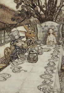 Arthur Rackham, A Mad Tea-Party, 1907 Book illustration Alice's Adventures in Wonderland, 1907 edition