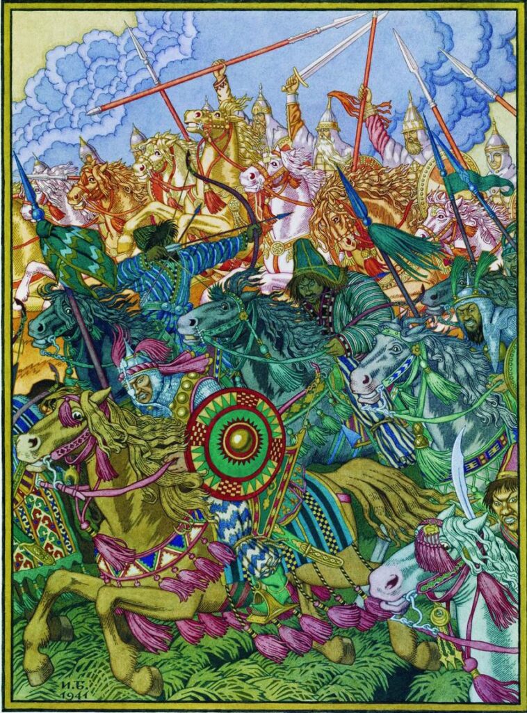 Ivan Yakovlevich Bilibin, The Expulsion of Khan Batyga, 1941 Illustration