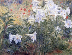 Kuroda Seiki, Easter Lilies, 1909 Oil on canvas, 28.6 x 35.8 in Ishibashi Museum of Art, Kurume, Japan