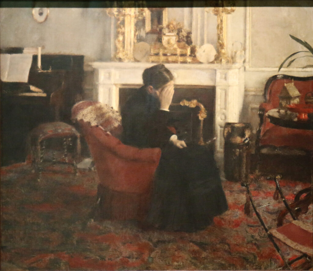 Fernand Khnopff, Listening to Schumann, 1883 Oil on canvas, 45.9 × 40 in Royal Museums of Fine Arts of Belgium, Brussels
