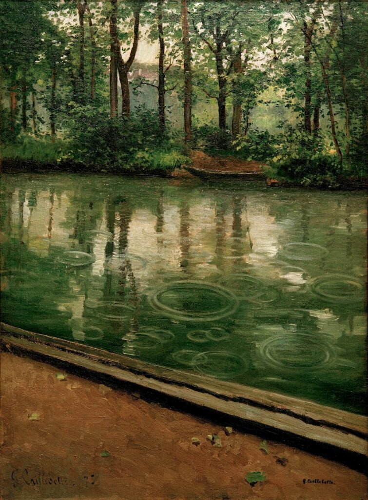 Gustave Caillebotte, The Yerres, Rain, 1875 Oil on canvas, 35.2 x 45.7 in Sidney and Lois Eskenazi Museum of Art, Bloomington, IN