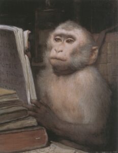 Gabriel von Max, Reading Monkey, Unknown date Oil on canvas, 23.6 x 17.5 in Present location unknown