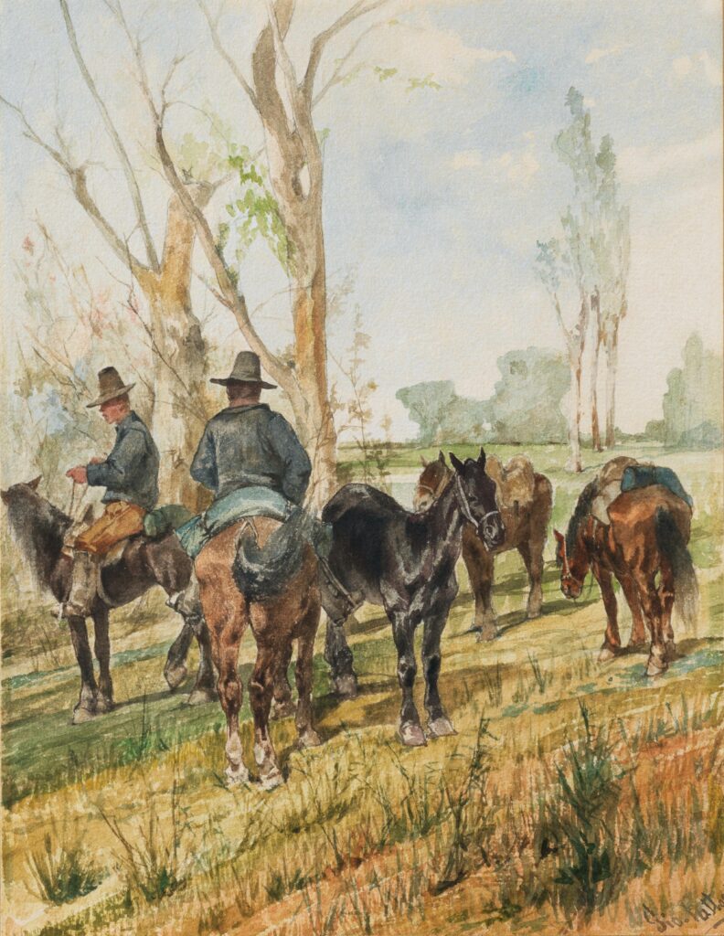 Giovanni Fattori, Herdsmeni in Maremma, before 1908 Watercolor on paper laid down on card, 11.8 x 9.3 in Private Collection