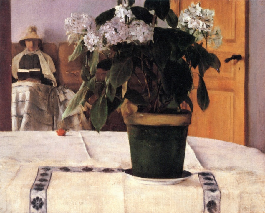 Fernand Khnopff, Hydrangea, 1884 Oil on canvas, 23.6 × 18.9 in Metropolitan Museum of Art, New York