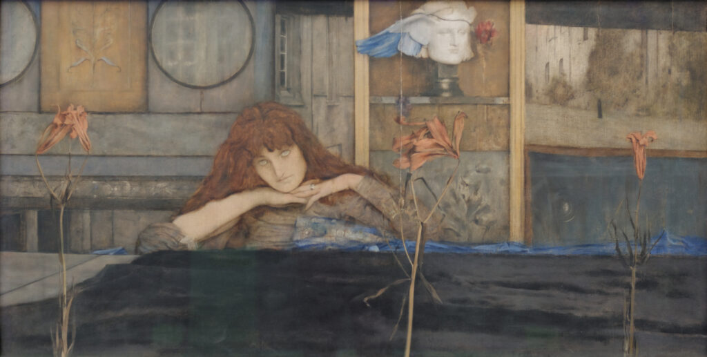 Fernand Khnopff, I Lock My Door Upon Myself, 1891 Oil on canvas, 55.5 × 28.6 in Neue Pinakothek, Munich