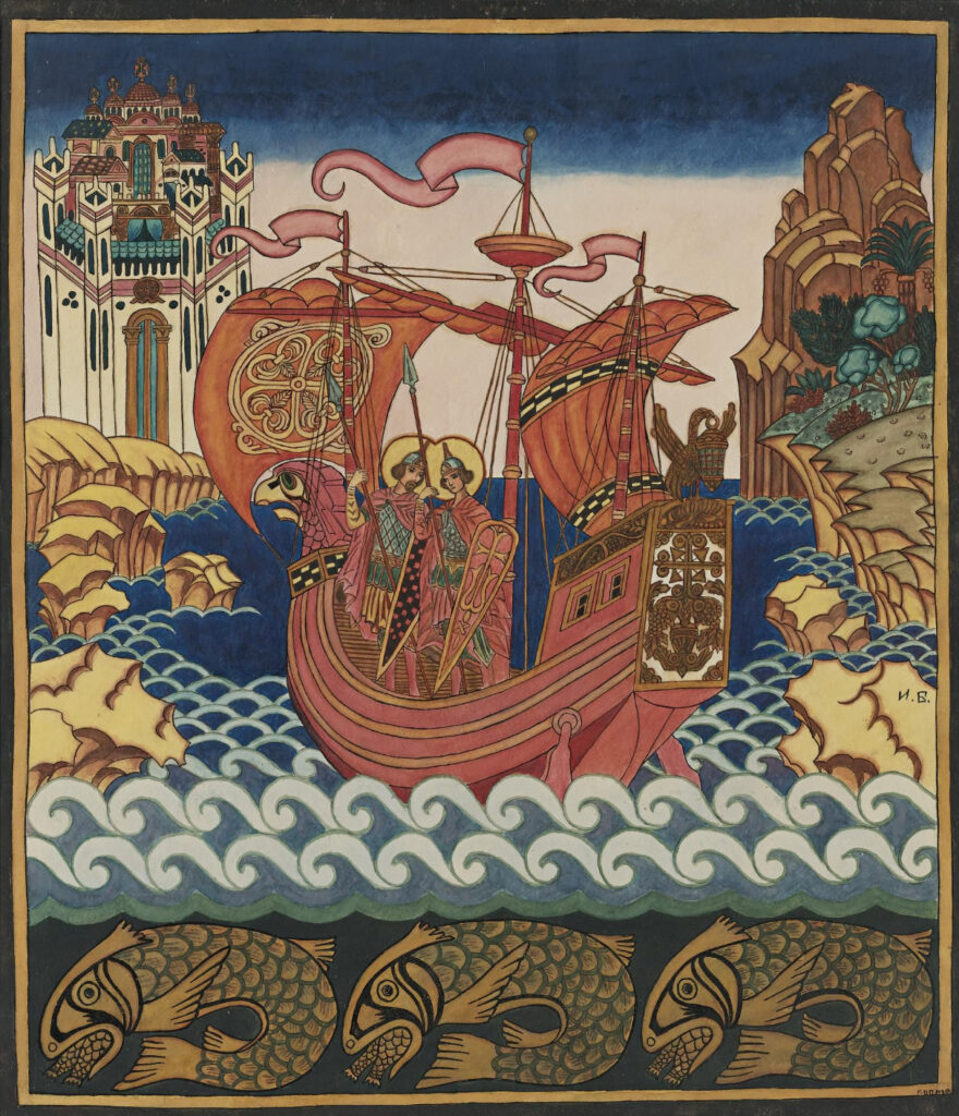 Ivan Yakovlevich Bilibin, Saints Boris and Gleb on the Ship, c 1904 Illustration