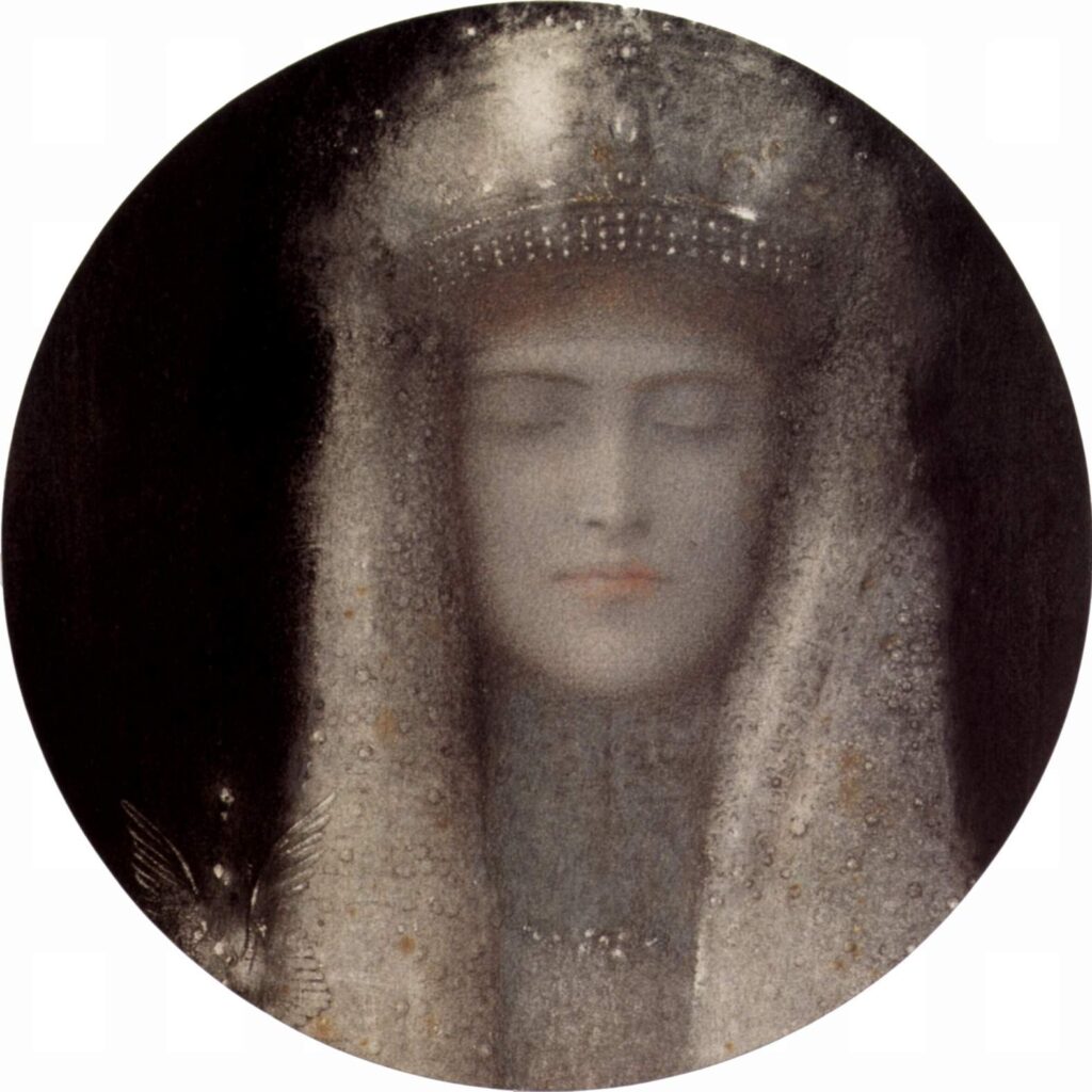 Fernand Khnopff, Memories, 1889 Pastel on paper mounted on canvas, 78.7 × 50 in Royal Museums of Fine Arts of Belgium, Brussels