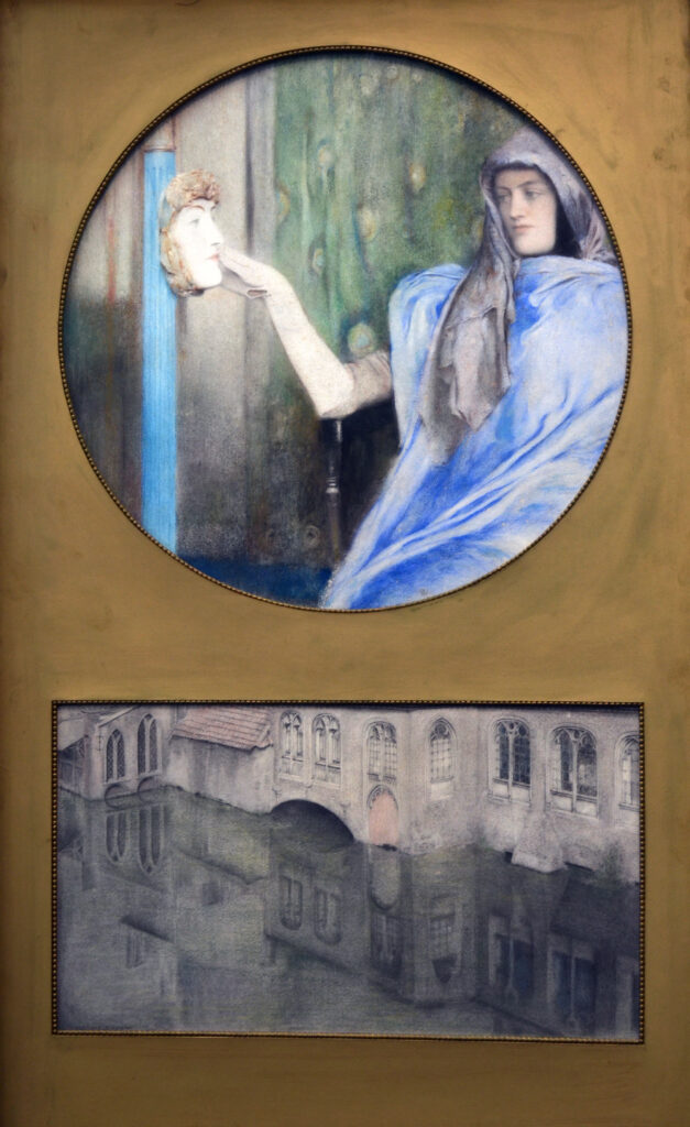 Fernand Khnopff, Secret-Reflection, 1902 Pastel and colored pencil on paper, 19.5 in diameter; 19.3 × 10.9 in Groeningemuseum, Bruges
