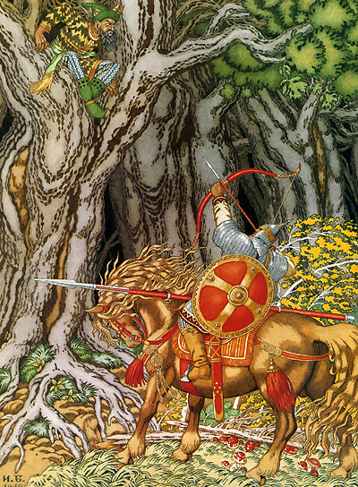 Ivan Yakovlevich Bilibin, Ilya Muromets and Nightingale the Robber, c 1901 Illustration Collection unknown