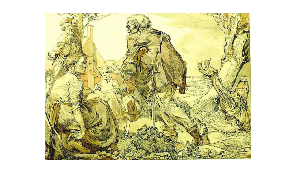 Johannes Josephus Aarts, Beggar with Peasant Family, c 1906 Ink and watercolor on paper, 8.3 x 11.4 in Kröller-Müller Museum, Otterlo