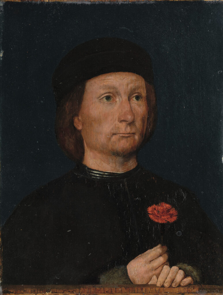 Michel Sittow, Portrait of a Man with a Pink, c 1500 Oil on panel, 9.5 × 7 in J. Paul Getty Museum, Los Angeles