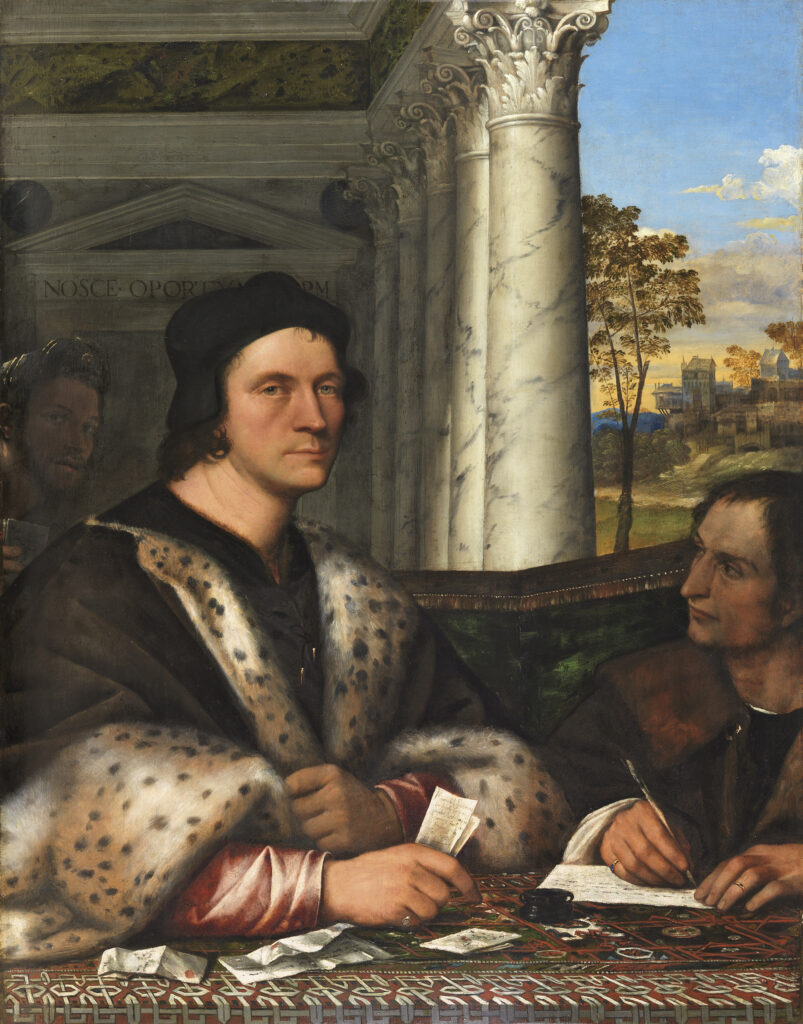 Sebastiano del Piombo, Portrait of Ferry Carondelet with His Secretaries, 1510–1512 Oil on panel, 44.3 × 34.3 in Thyssen-Bornemisza Museum, Madrid