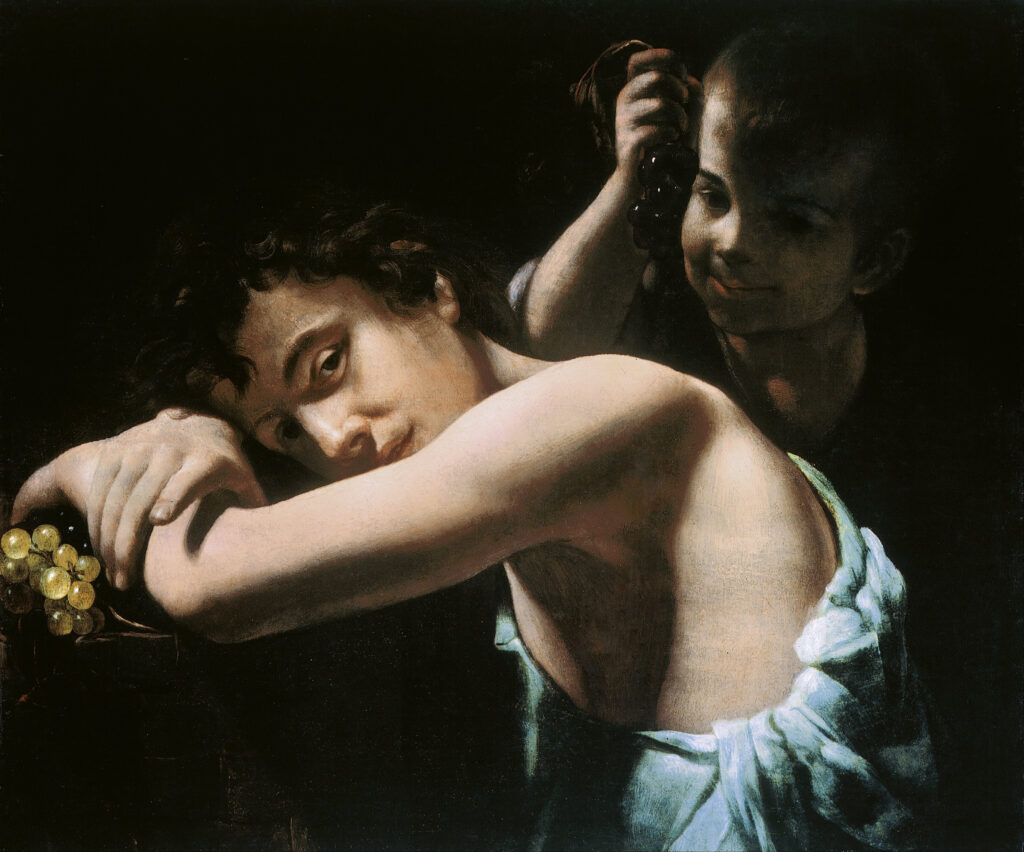 Giovanni Battista Caracciolo, Two Youths with Grapes, 1605–1610 Oil on poplar panel, 23 × 27.8 in Art Gallery of South Australia, Adelaide