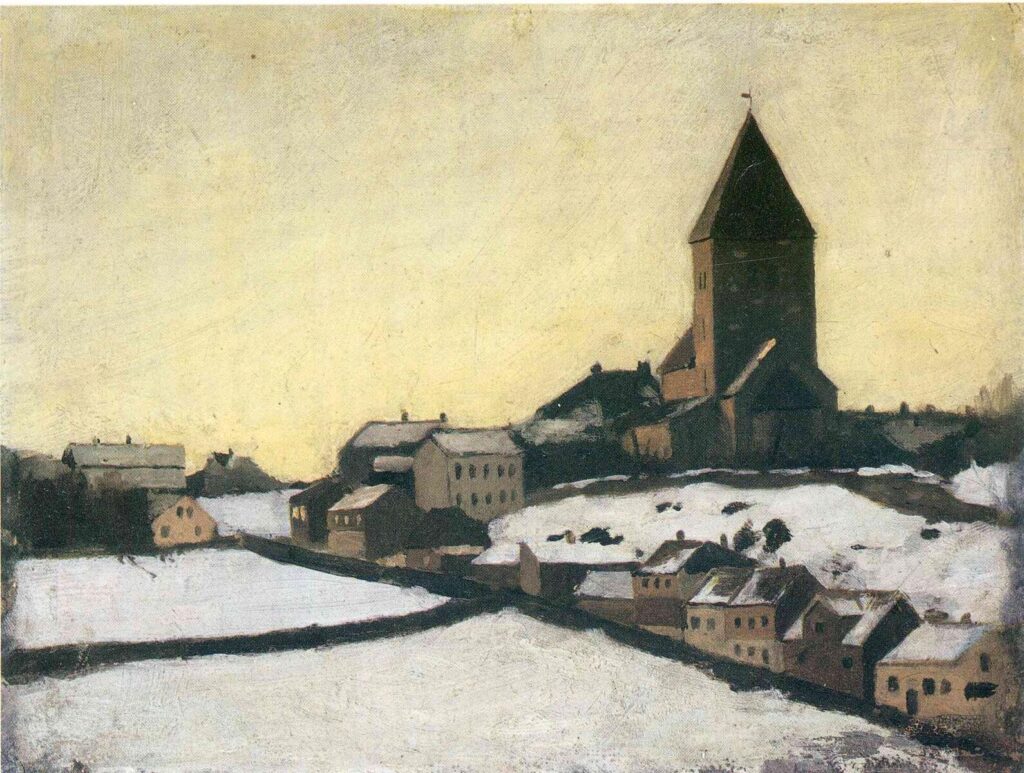 Edvard Munch, Old Aker Church, 1881 Oil on cardboard, 6.2 × 8.2 in Munch Museum, Oslo
