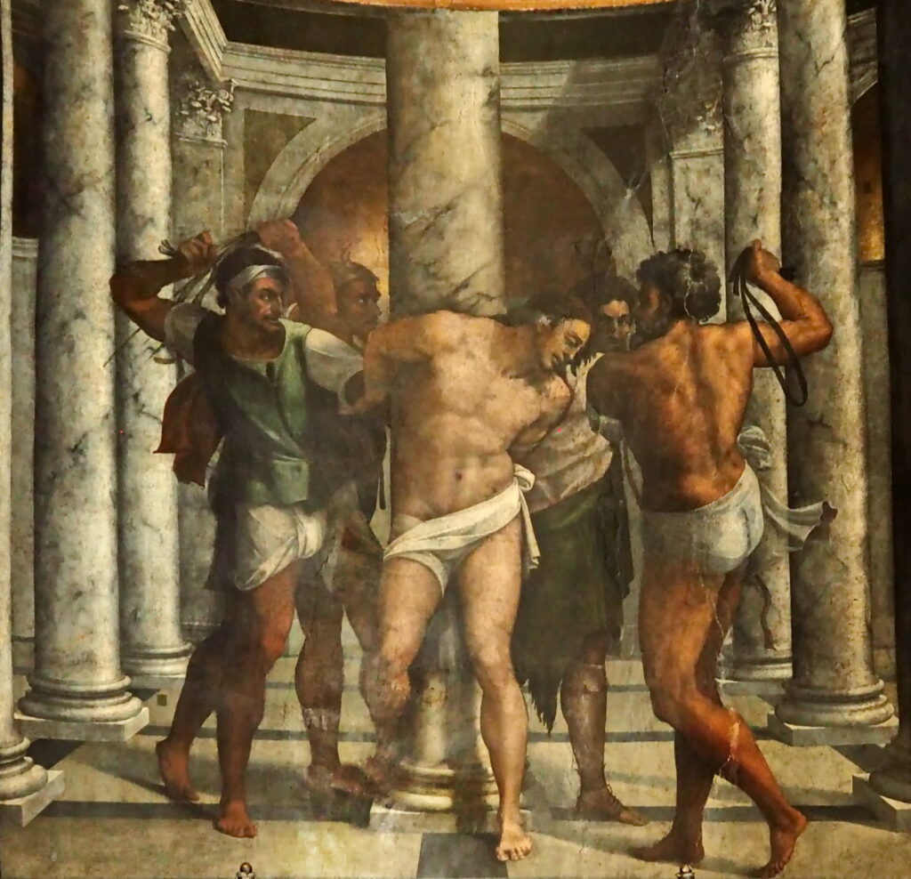 Sebastiano del Piombo, The Flagellation of Christ, 1516–1524 Oil on wall Borgherini Chapel, Church of San Pietro in Montorio, Rome
