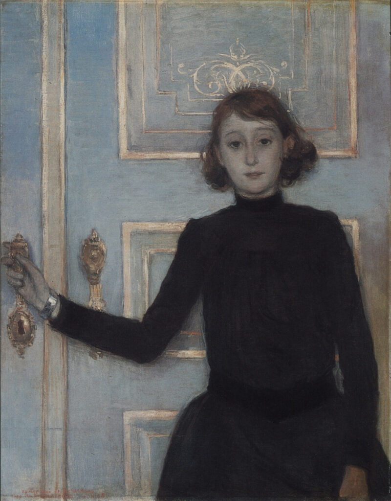 Théo van Rysselberghe, Portrait of Marguerite Van Mons, 1886 Oil on canvas, 35.2 × 27.8 in Museum of Fine Arts Ghent, Belgium